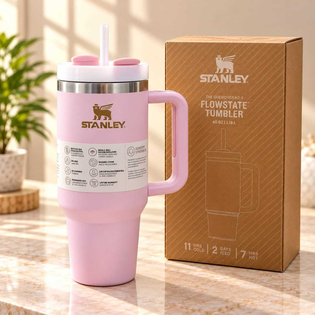 Stanley Premium Stainless Steel Tumbler with Handle & Straw – 40 Oz / 1200 ml