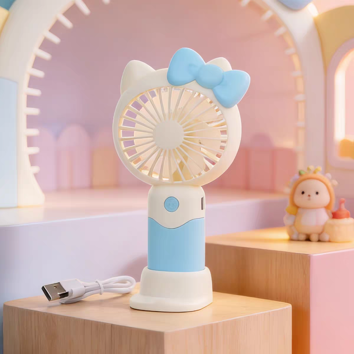Hello Kitty Mini Size Rechargeable Hand Fans with Stand