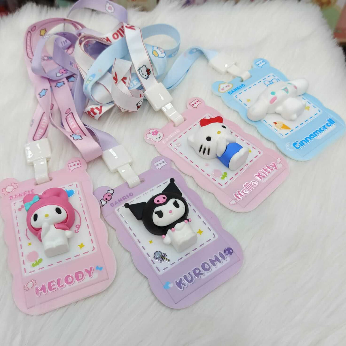 3D Cute Sanrio Cartoon ID Card Holders for Children with Lanyard