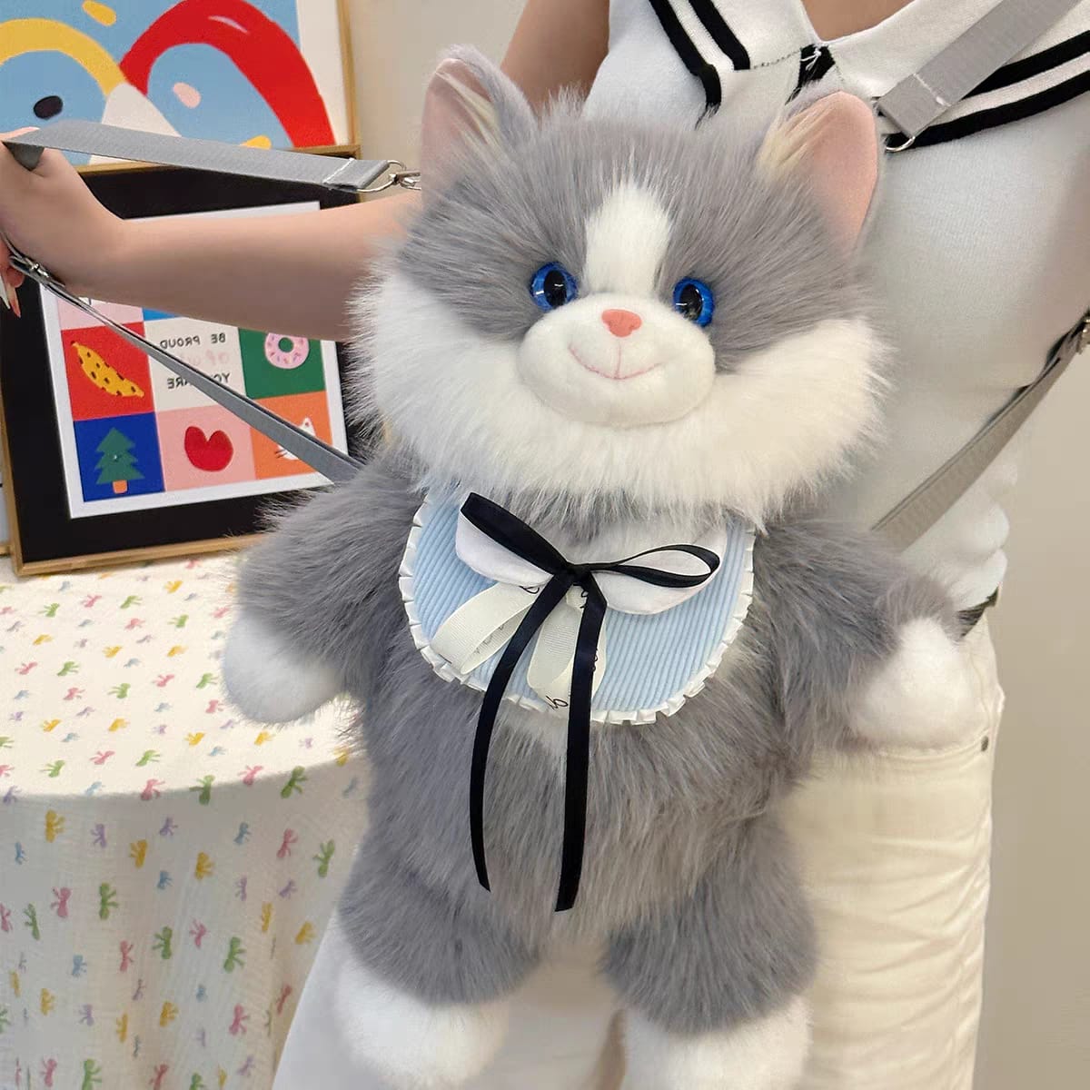 Large Plush Cat Backpack with Meow Sound – 18 × 9 Inch | Zipper Pocket