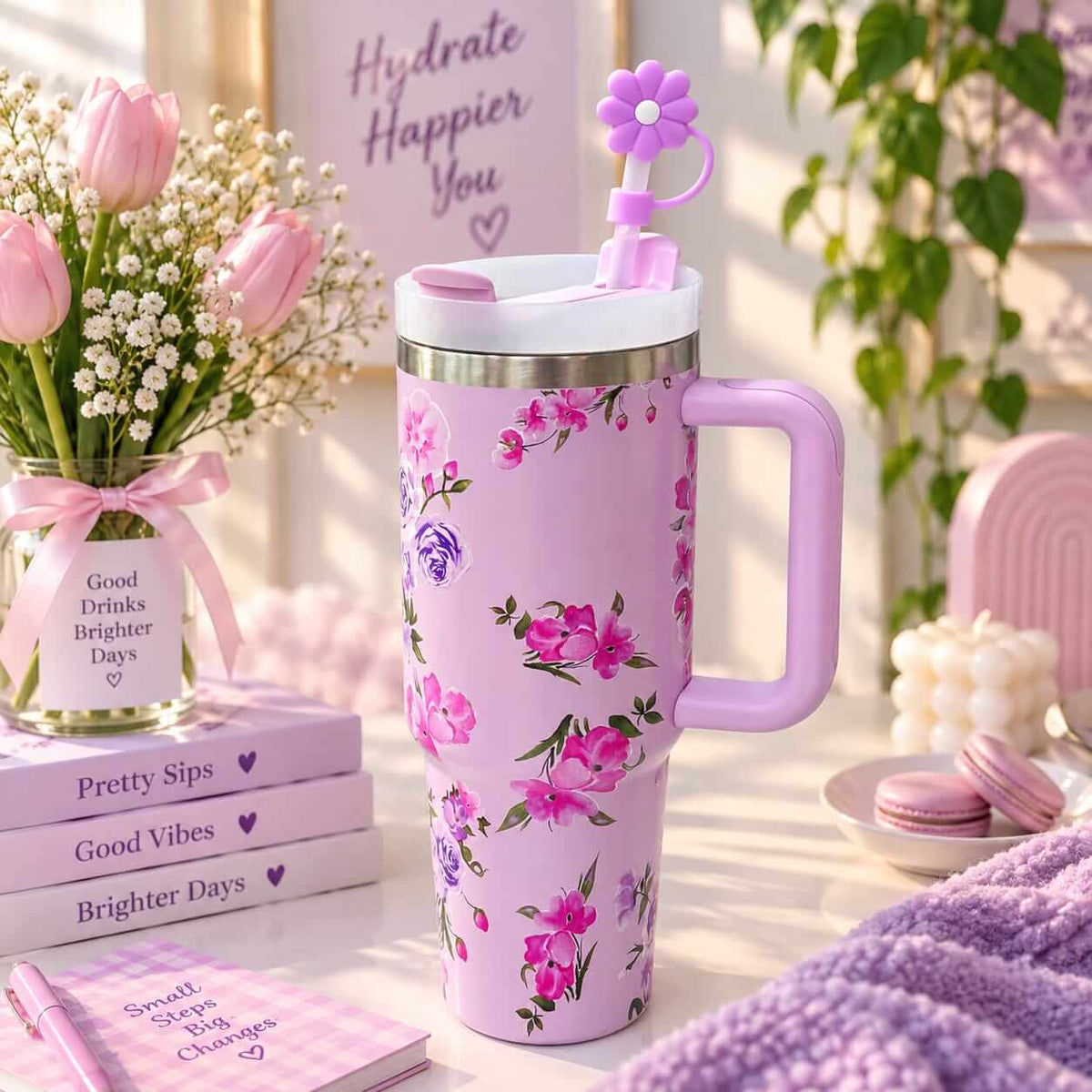 Premium Large Stainless Steel Floral Tumblers - 40 Oz / 1200 ml - Hot & Cold .