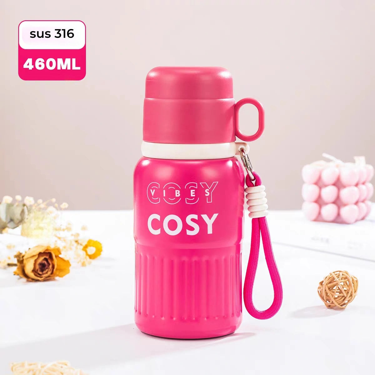 460ML COSY Stainless Steel Small Water Bottle with Cup ( Sus 316 ) Hot / Cold !