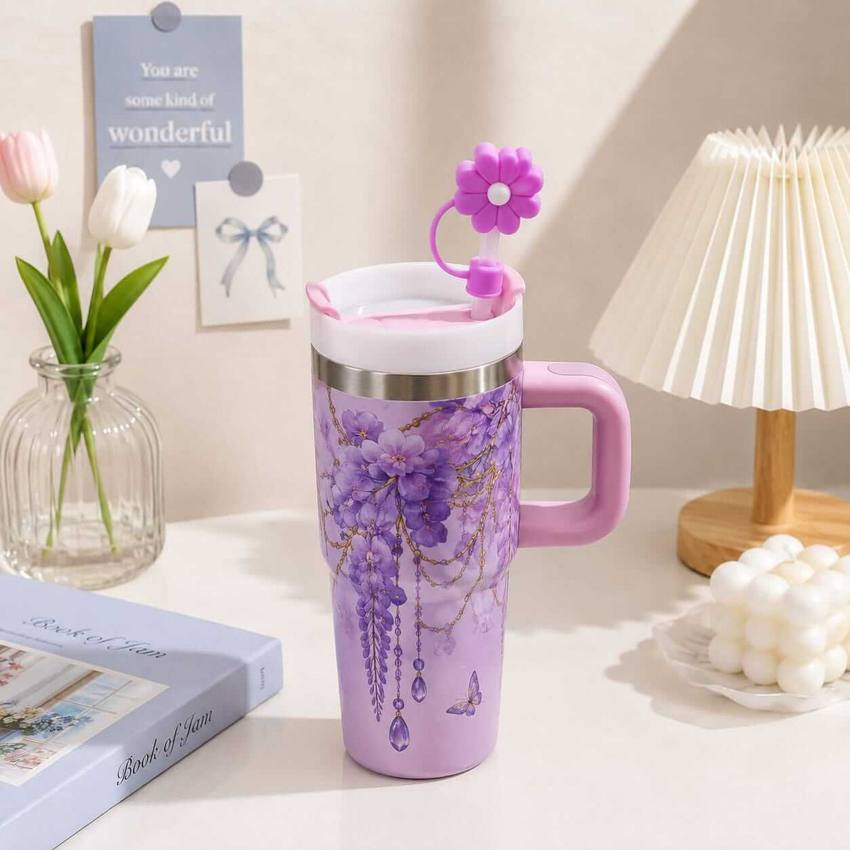 Mini Size Stainless Steel Flower Tumblers with Stopper - 14 Oz / 420 ml - Sus 304