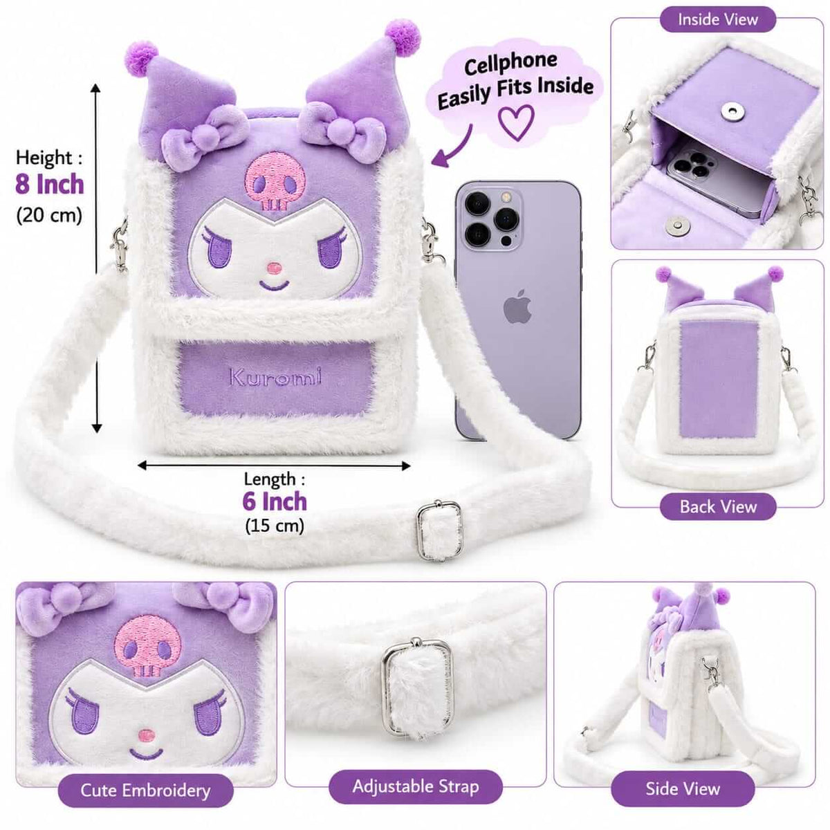 New Sanrio Plush Cute Crossbody Bags ( Size 8 × 6 Inch )