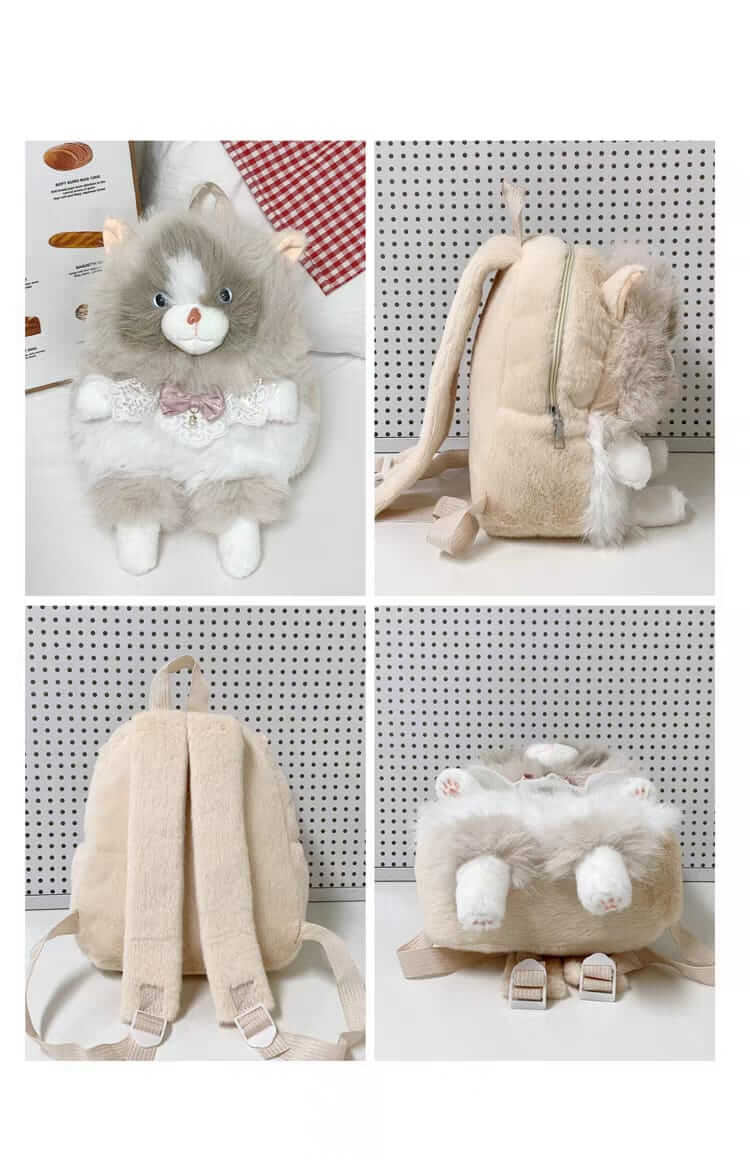New Plush Fluffy Cat Backpacks for Girls | Cute Soft Furry Cat Bag
