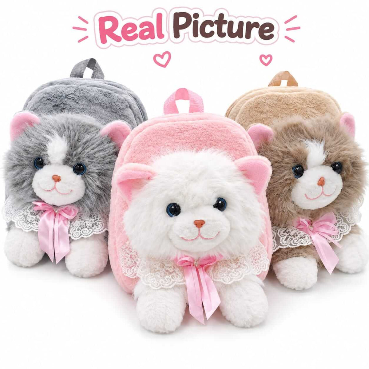 Fluffy Cat Plush Backpack for Girls – Small Size | 12 × 10 Inch