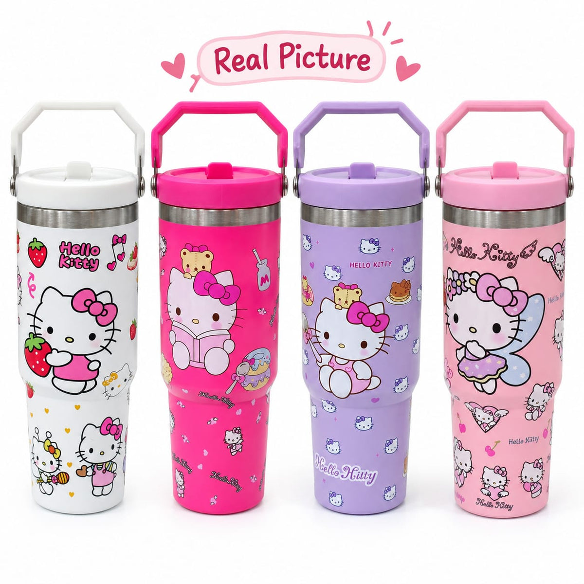 Hello Kitty Stainless Steel Handle Tumblers For Girls - 30 Oz / 890 ml - Hot & Cold