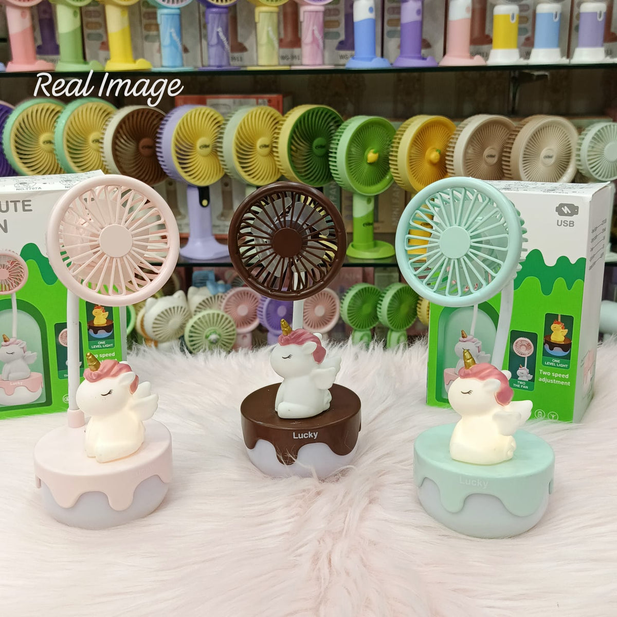 Cute Unicorn Mini Rechargeable Fan with Light – 250 mAh USB Charging