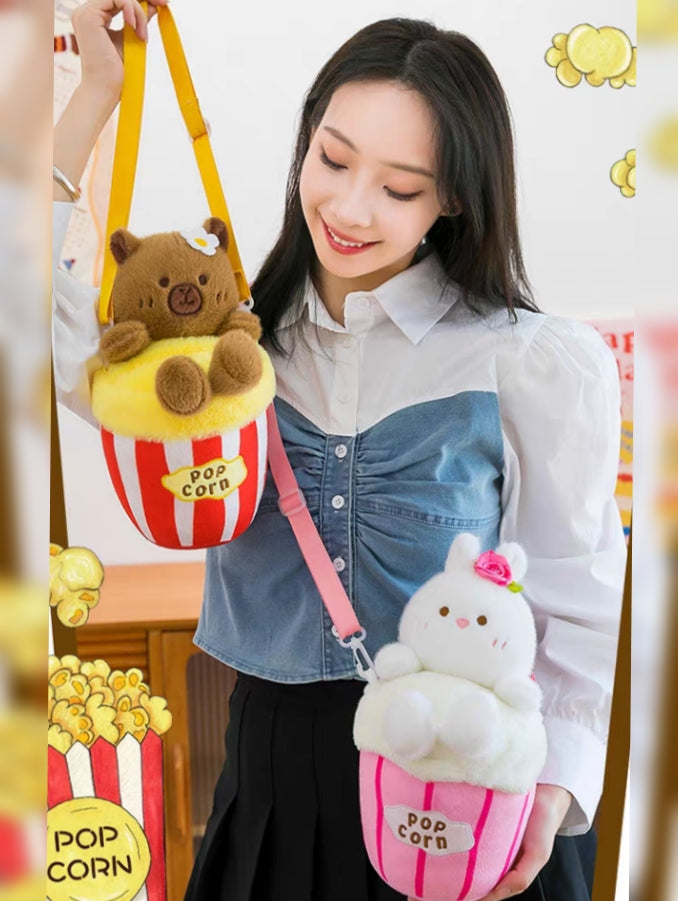 Cute Bear Popcorn Plush Crossbody Bag for Children's 🐻
