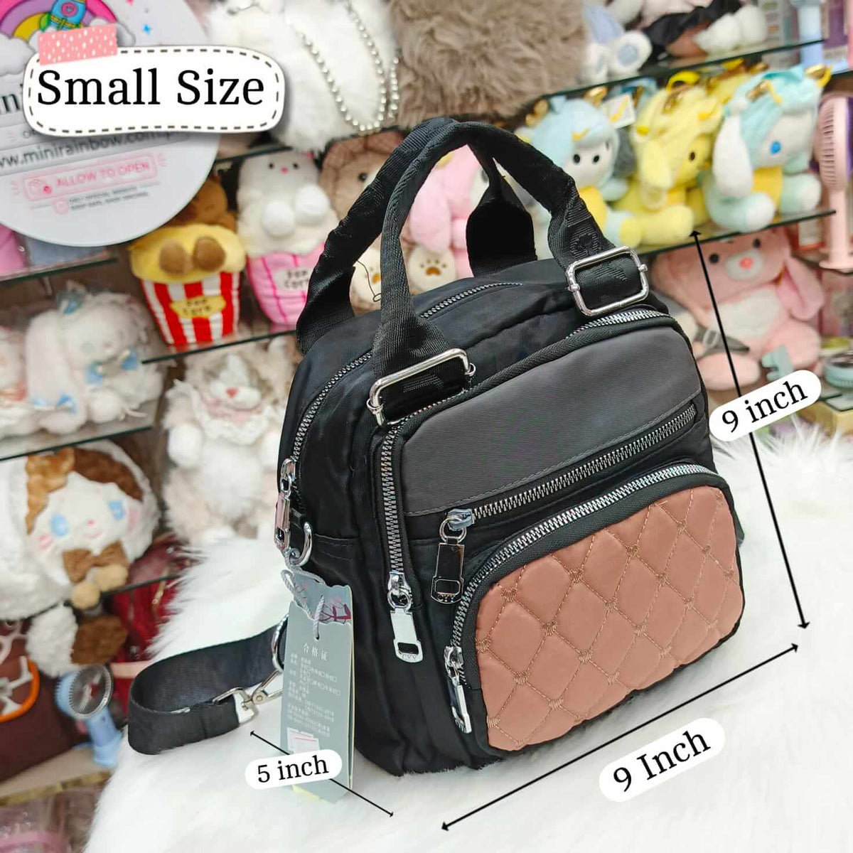 New Parachute 5 Zippers Pockets Women Crossbody Bag & Backpack ( Size 9 × 9 Inch )