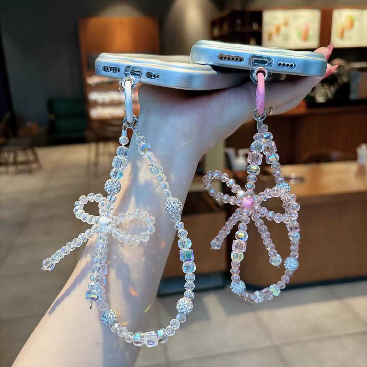 Luxury Crystal Beaded Mobile Cellphome Charm Strap – Elegant Bow Design