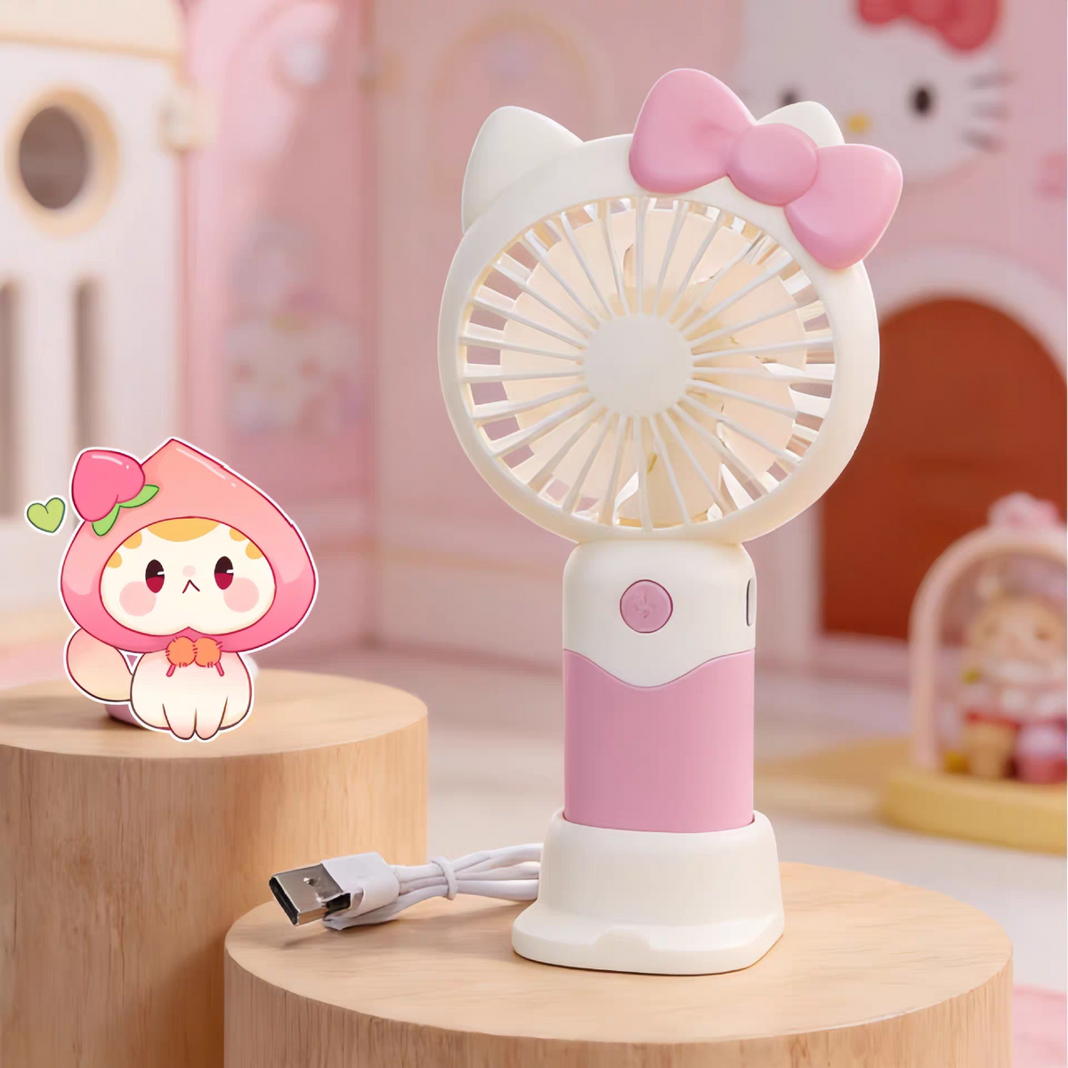 Hello Kitty Mini Size Rechargeable Hand Fans with Stand