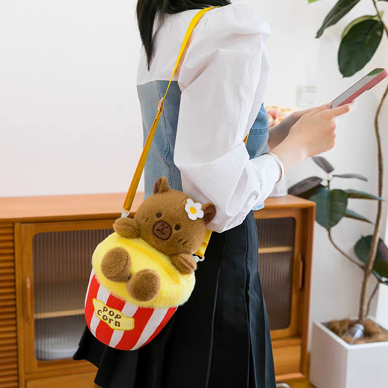 Cute Bear Popcorn Plush Crossbody Bag for Children's 🐻