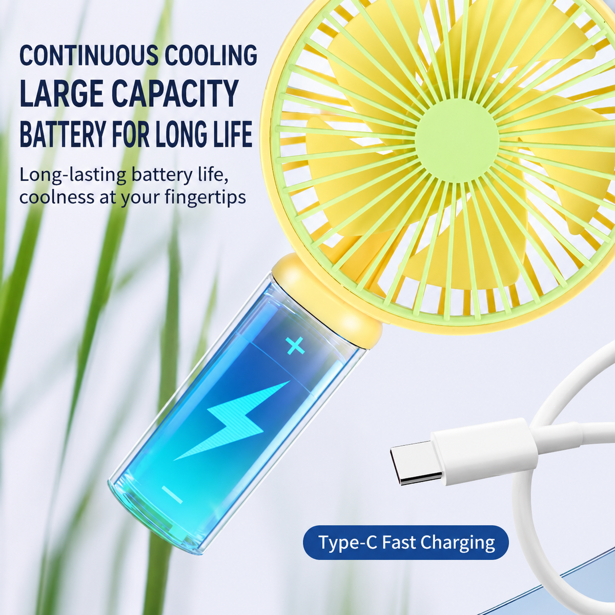 High Speed Large Rechargeable Hand Fans | 3 Speed Modes | Type C Charging