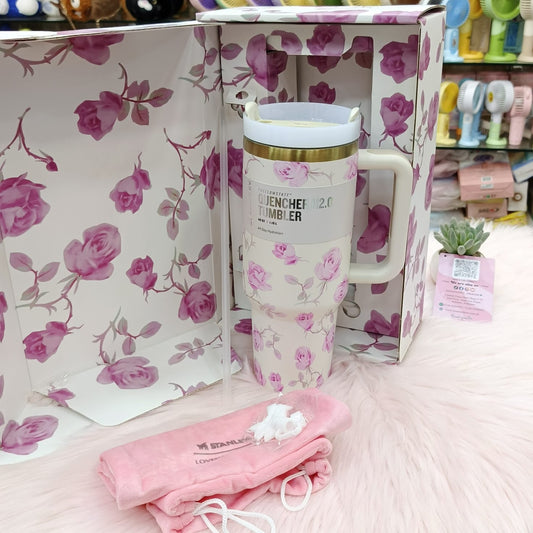 Original Stanley x LoveShackFancy Floral Stainless Steel Tumbler Gift Set – Premium Gift Box | Tumbler Bag | Bow Stopper