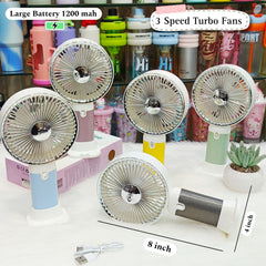 Premium 3 Speed Large Turbo Rechargeable Fans • 1200 mah Battery • Type C