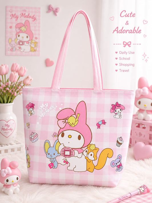 Sanrio Cute Traveling Tote Bags | Large Capacity | Zipper Pocket | Size 17 × 13 Inches