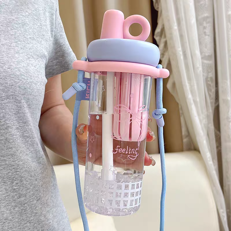 Cute Crystal Glow BPA-Free Water Bottle – 800ml with Long Strap