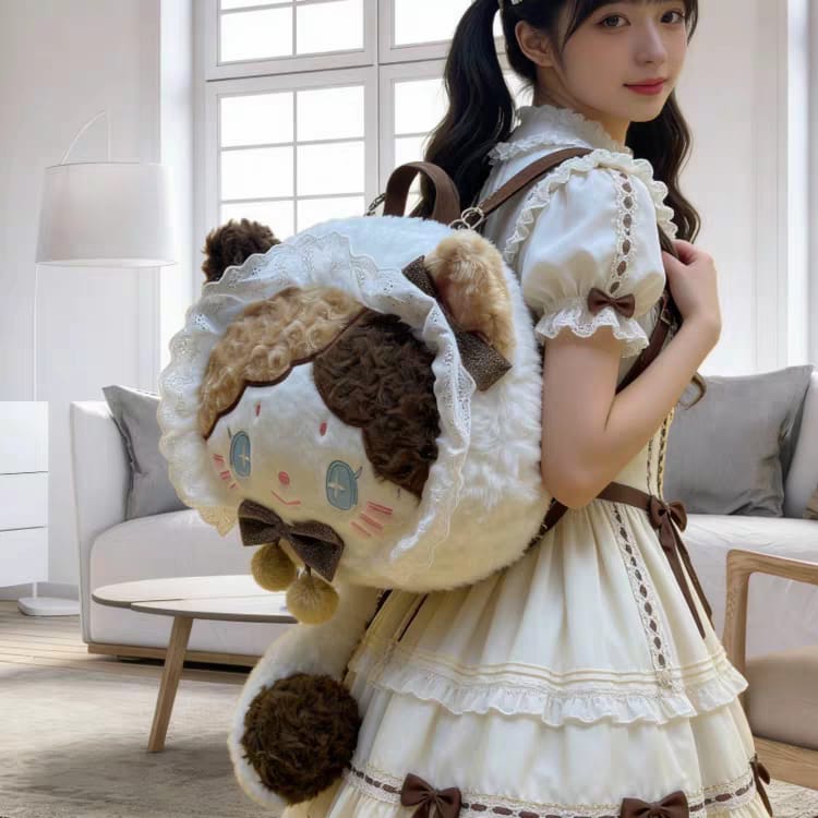 Kawaii Large Size Plush Cat Backpack for Girls | Zipper Pocket