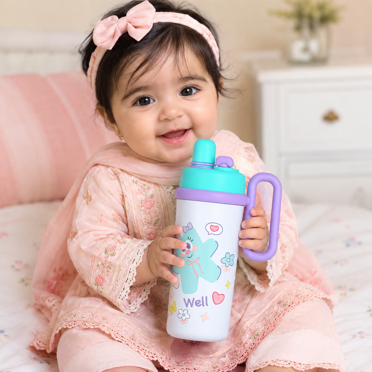 Happy Joy™ Kids Stainless Steel Vacuum Tumbler – 700ml - Hot / Cold - Double Drinking Mouth