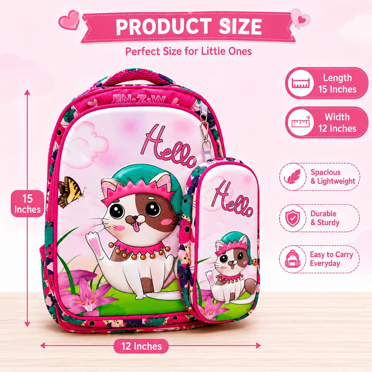 Cute Kids Parachute Backpacks with Pencil Pouch – 15 × 12 Inches | Nursery to Class 1